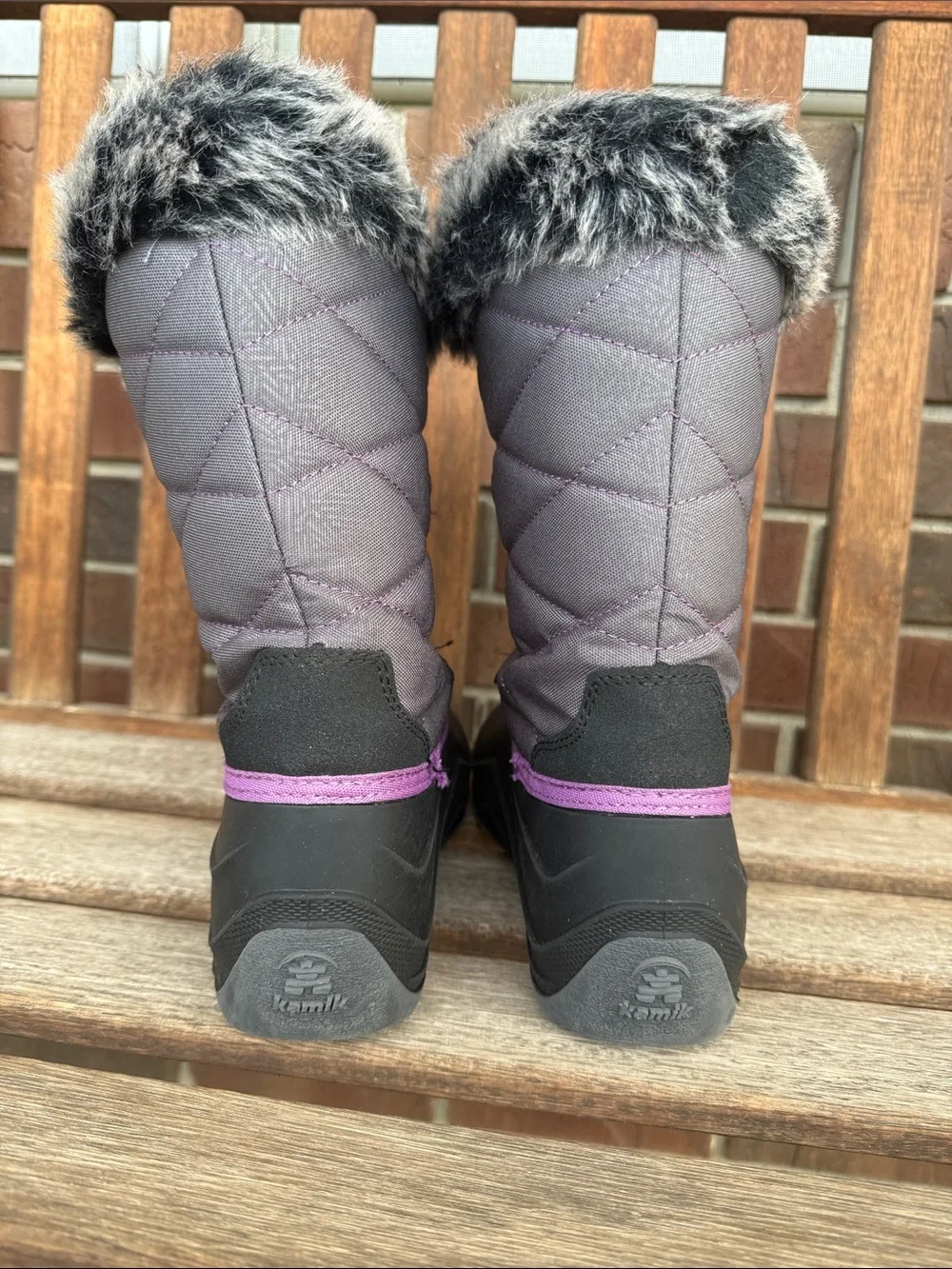 Kamik Kids Black and Purple Faux Fur Snow Boots